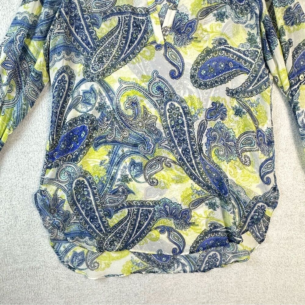 Chico's 2 Large Arielle Paisley Roll Sleeve Sheer Pullover Tunic Top - Picture 5 of 16